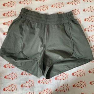 Olive green size four lululemon tulip running shorts